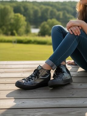 Converse Chuck Taylor All Star Hidden Heel Wedge Silver Black Sparkle Womens 7